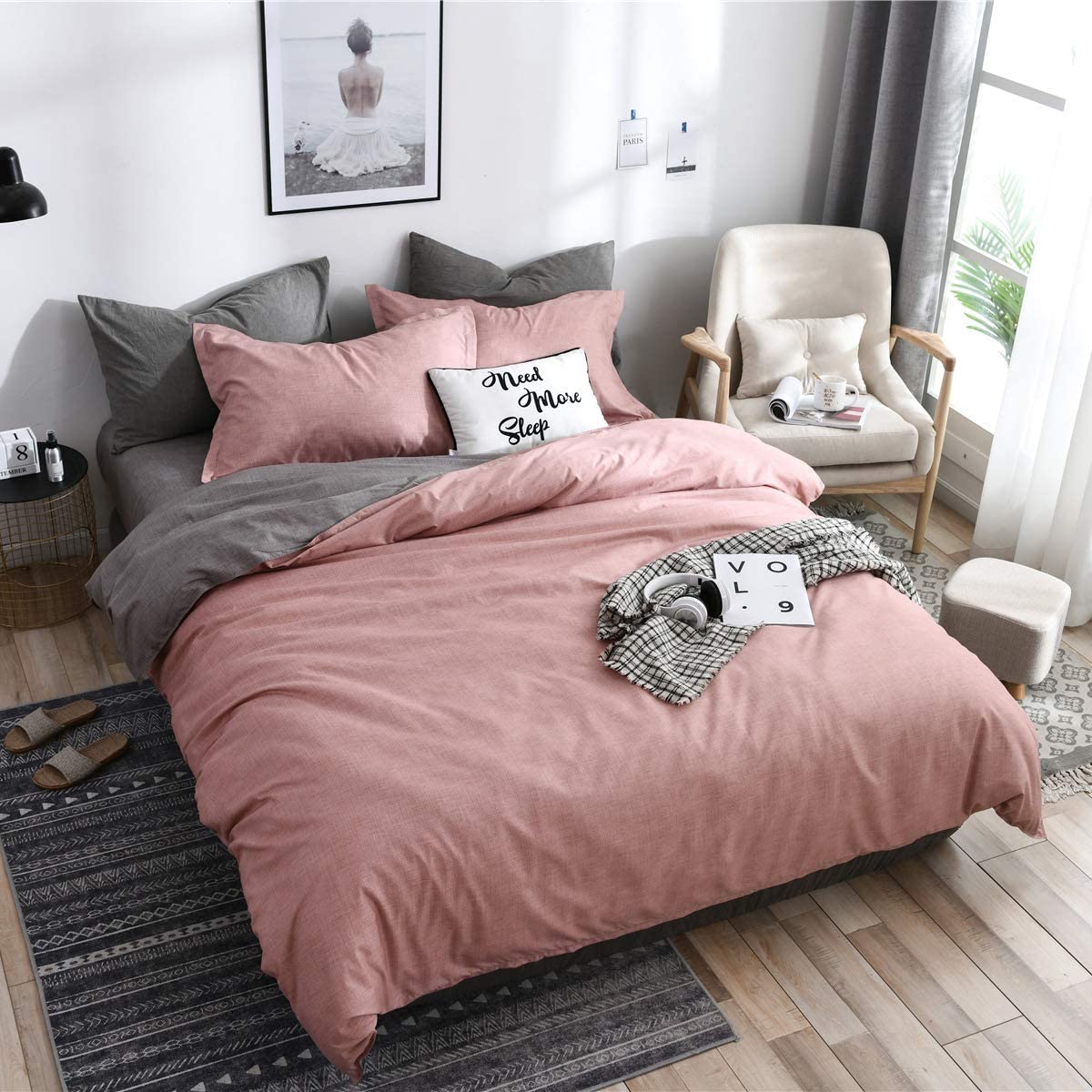 Jameswish 3pcs Blush Pink Gray Duvet Cover Set King Size Dusty Rose Charcoal Gre Ebay