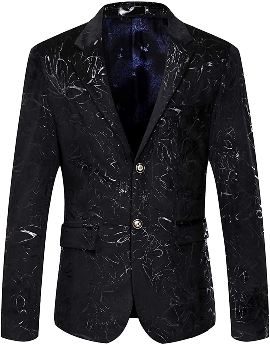 MAGE MALE Men's Dress Party Floral Suit Jacket Notched Lapel Slim Fit Two  Button