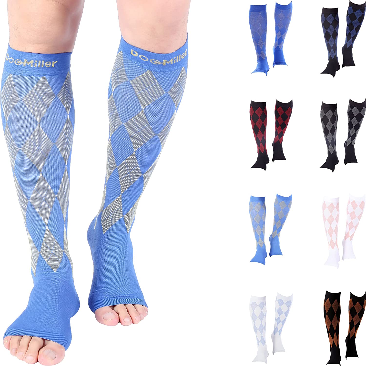 Doc Miller Open Toe Compression Socks Women 20-30mmhg - Argyle Design  Toeless Co