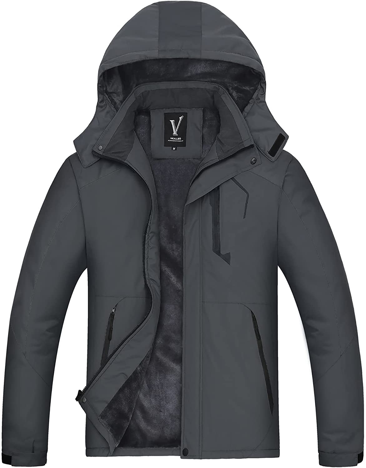 VICALLED Men's Outdoor Mountain Ski Jacket Snow Waterproof Fleece Windproof Skiing Rain Jackets Winter Hooded Coat 