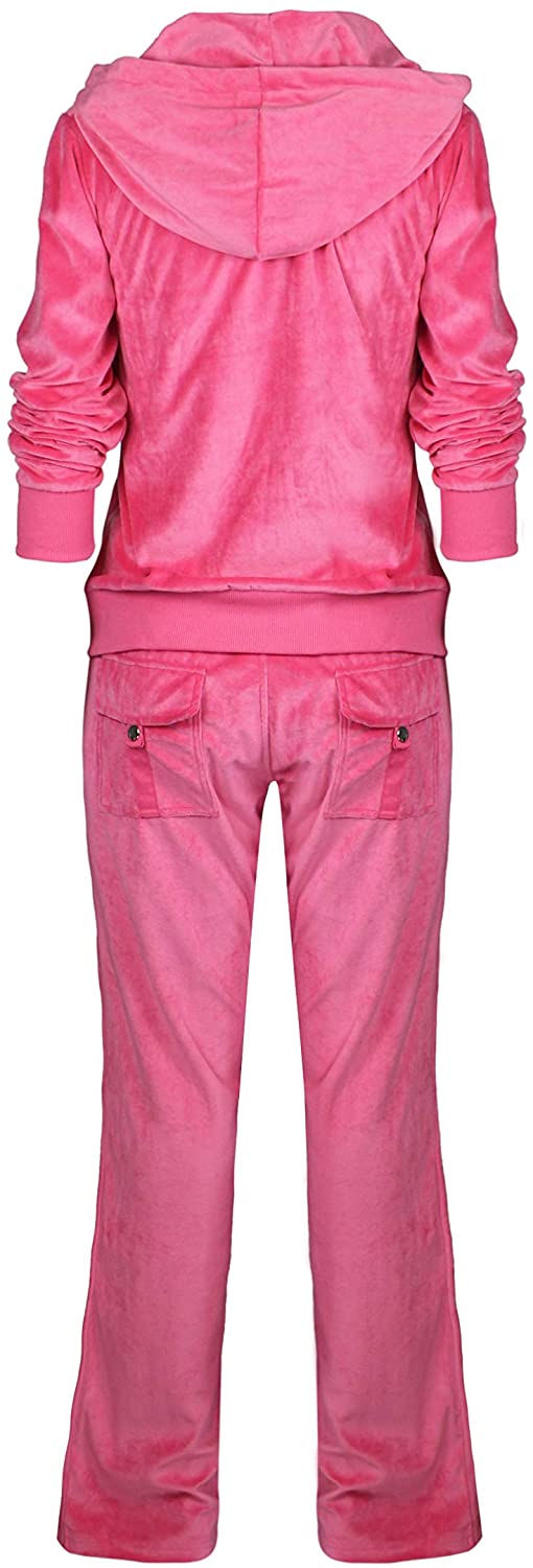 Zimase Womens Velour Casual Workout Gym Hood 2pcs Set Tracksuit Outfit 