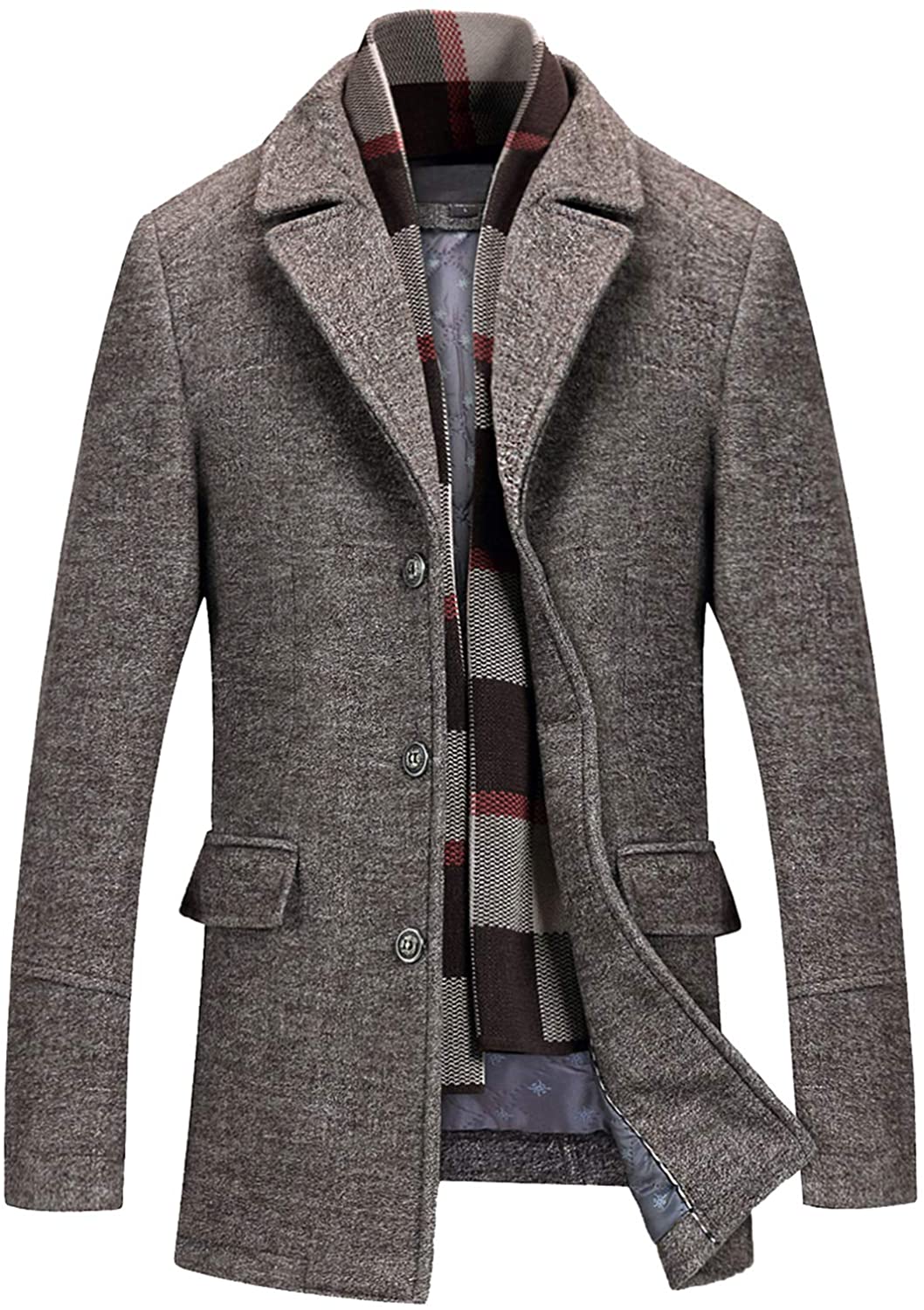 PRIJOUHE Men's Wool Coat Winter Coat Slim Medium Long Coats Overcoat ...