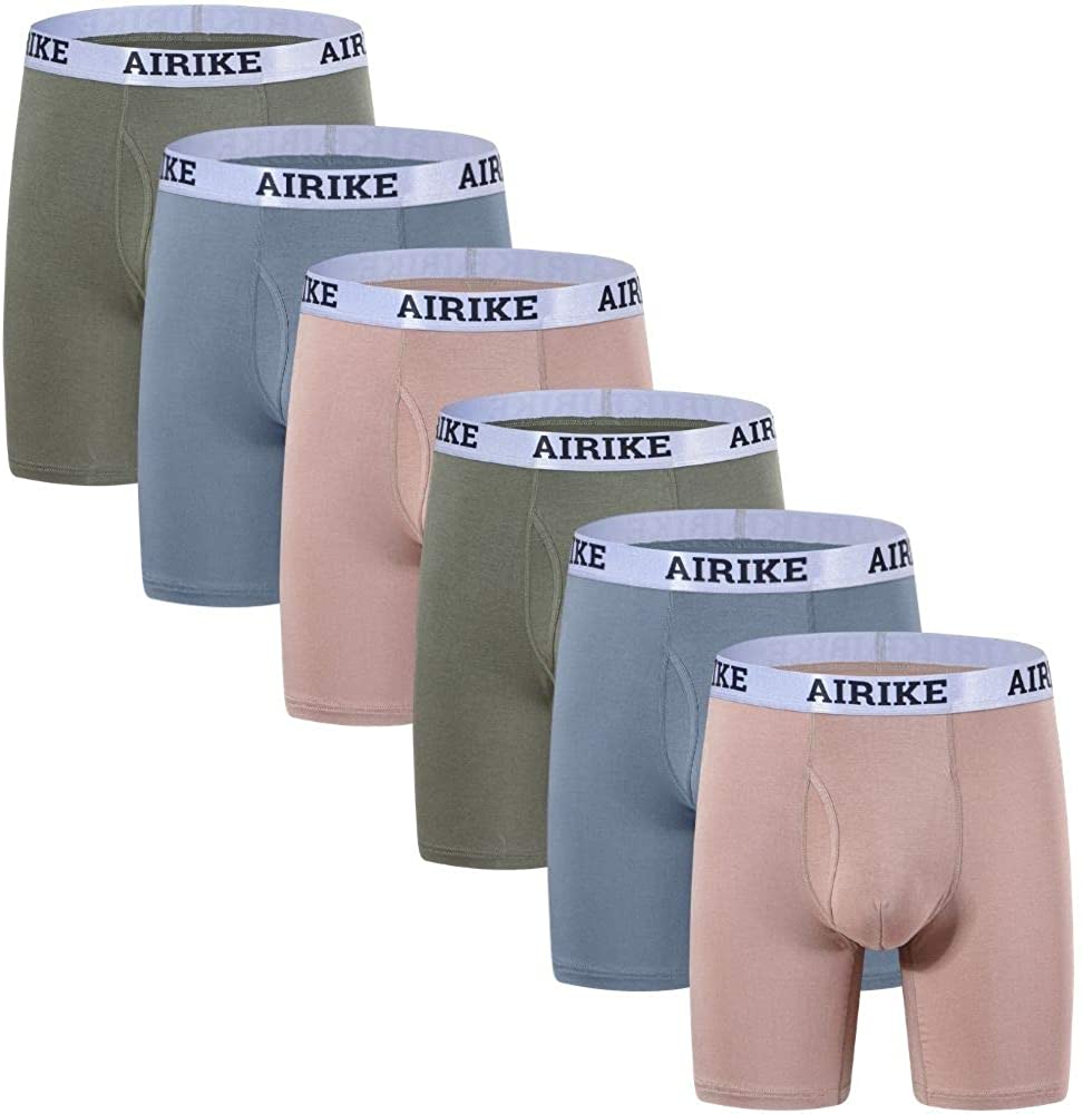 AIRIKE Boxer Briefs Men Pack Long Leg Soft Bamboo Black Underwear