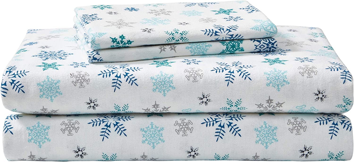 Color:Tossed Snowflake:Eddie Bauer - Flannel Collection - Cotton Bedding Sheet Set, Pre-Shrunk & Brushe