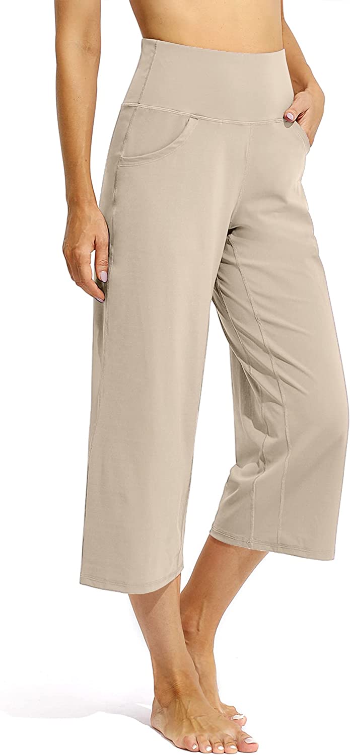 Promover Capri Pants for Women Wide Leg Yoga Pants with Pockets High Waist  Casua