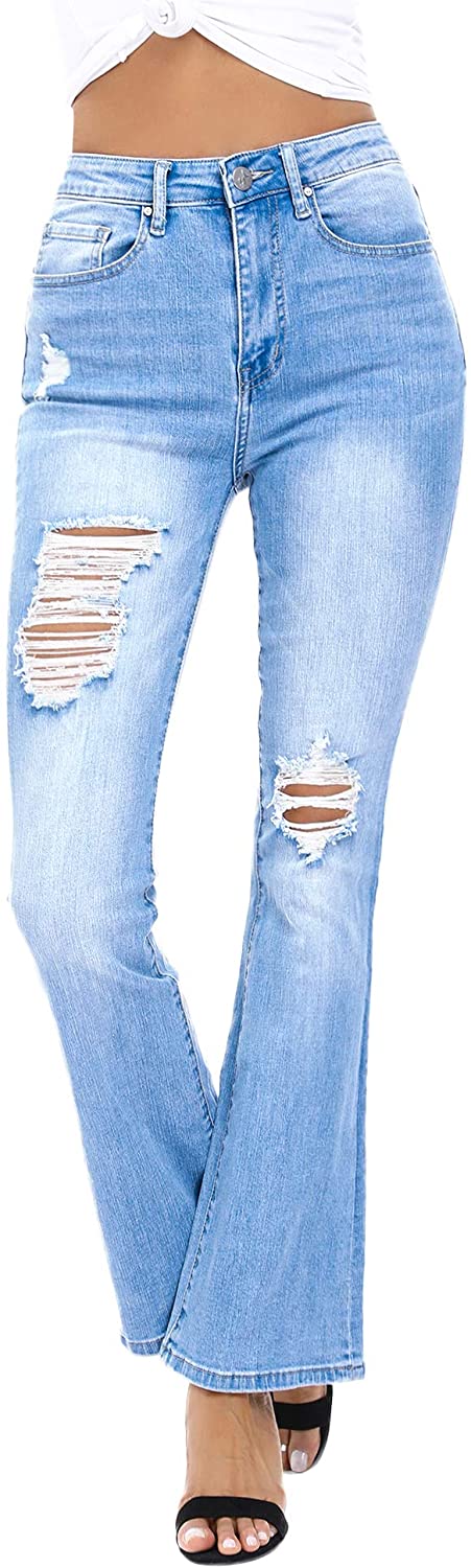 Resfeber Women's Ripped Bootcut Jeans Distressed Flare Jeans Stretch ...