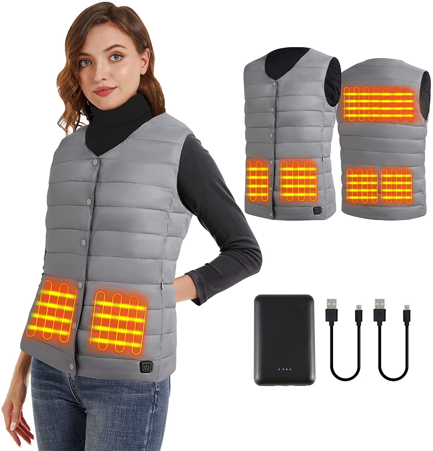 Heated Vest for Women with Battery Pack Reversible Heated Clothing Lightweight USB Electric Heated Jacket 