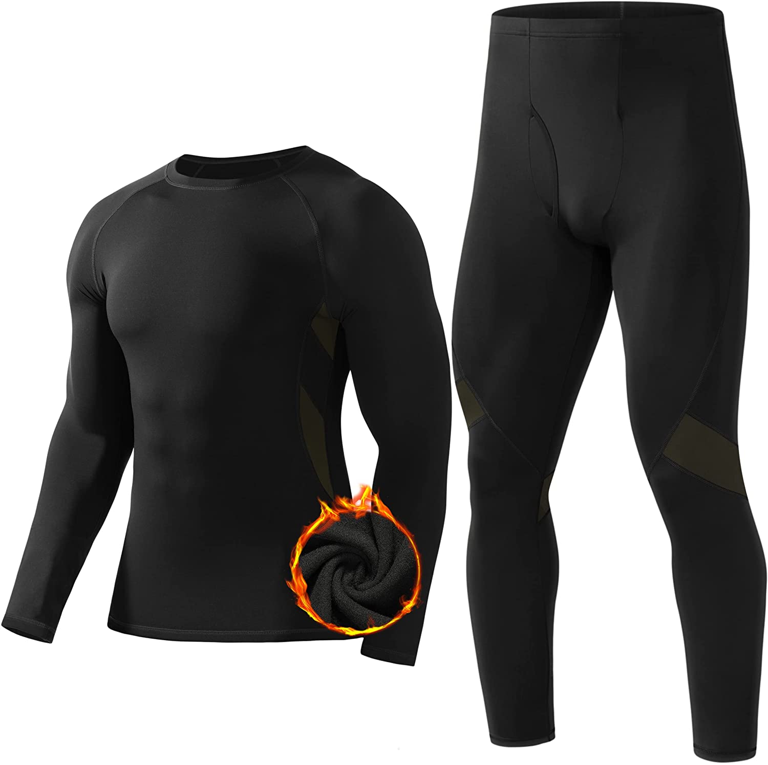 Runhit Mens Thermal Underwear Set: Fleece Lined Long Johns Base Layer Long  Sleev