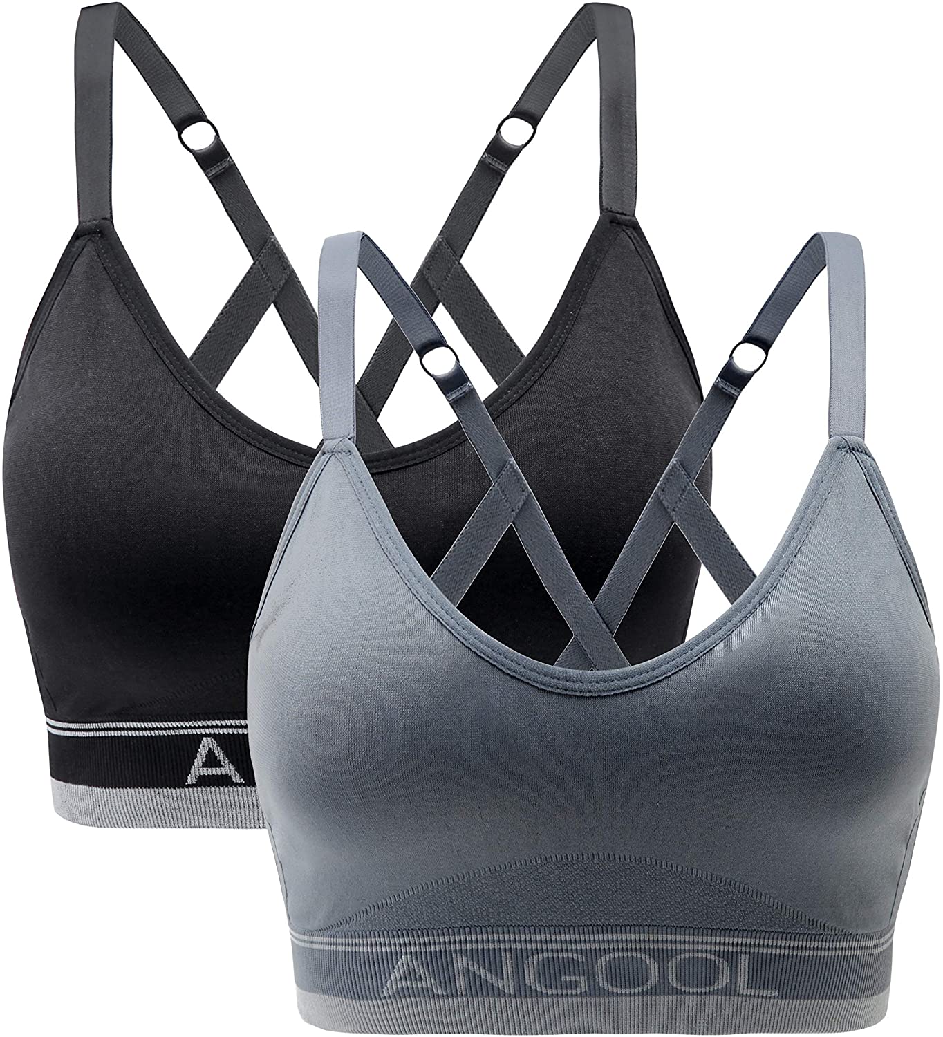 ANGOOL Strappy Sports Bras for Women - Medium Support Wirefree Yoga Bra  Activewear