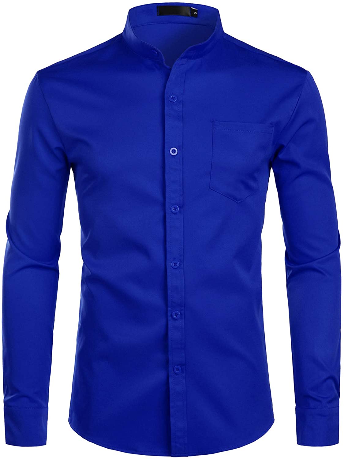 ZEROYAA Men's Banded Collar Slim Fit Long Sleeve Casual