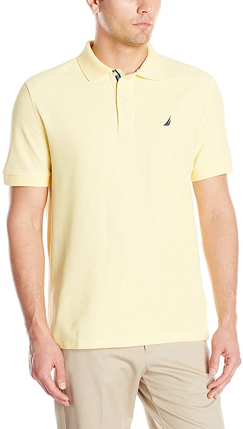 Nautica Men's Classic Fit Short Sleeve Solid Performance Deck Polo Shirt,  coastal camel heather, LT Tall at  Men's Clothing store