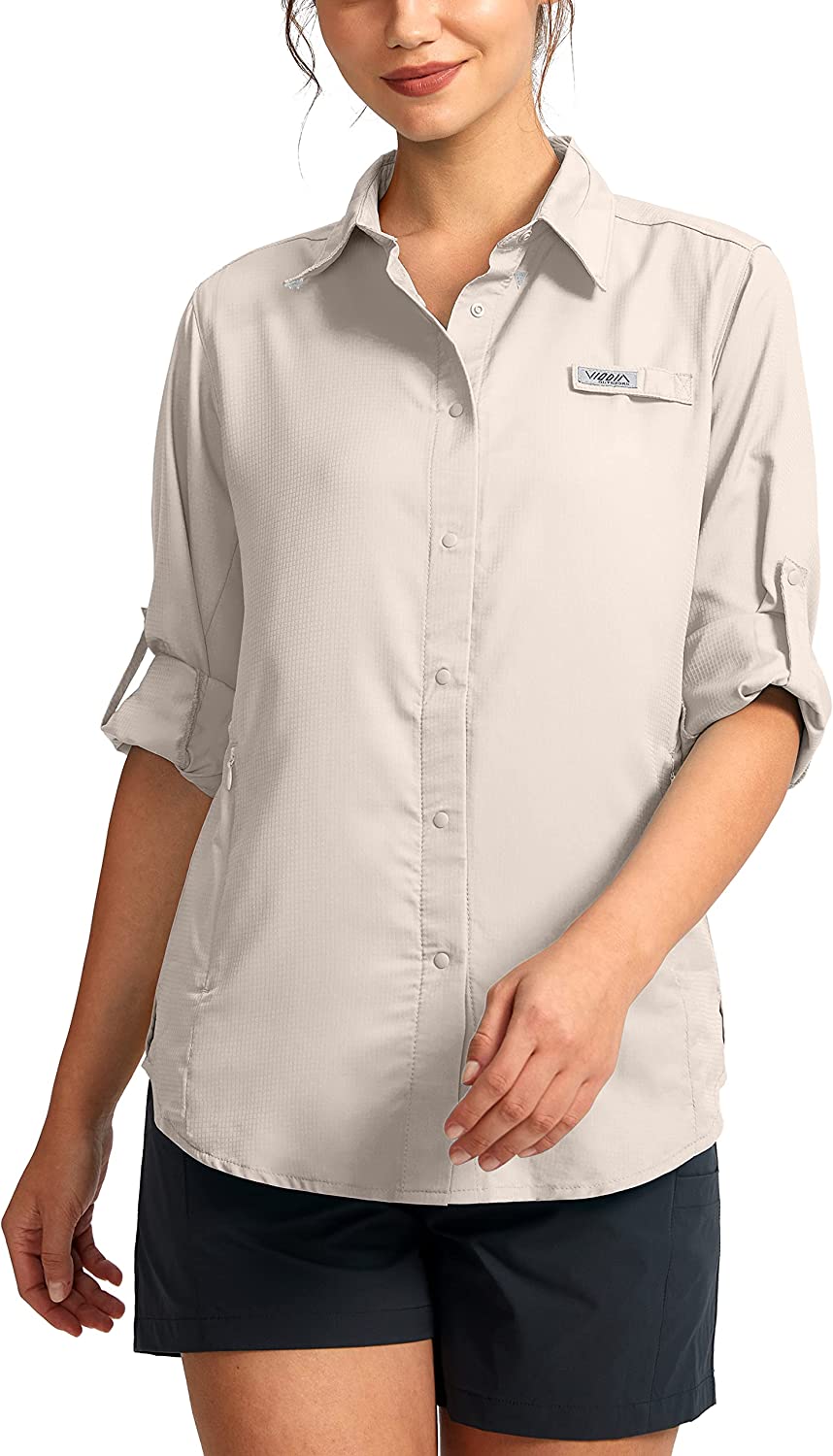 Womens Sun Protection Fishing Shirt with Zipper Pockets Lightweight SPF  Long Sle