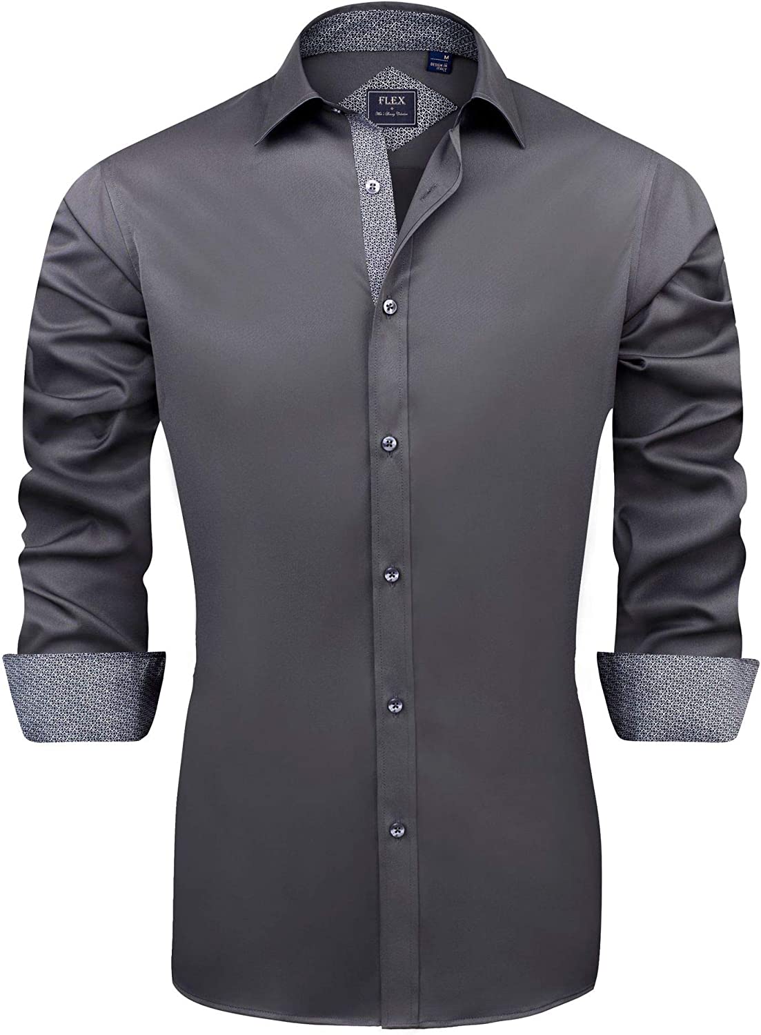 J.Ver Men's Casual Long Sleeve Stretch Dress Shirt Wrinkle-Free Regular Fit  Butt
