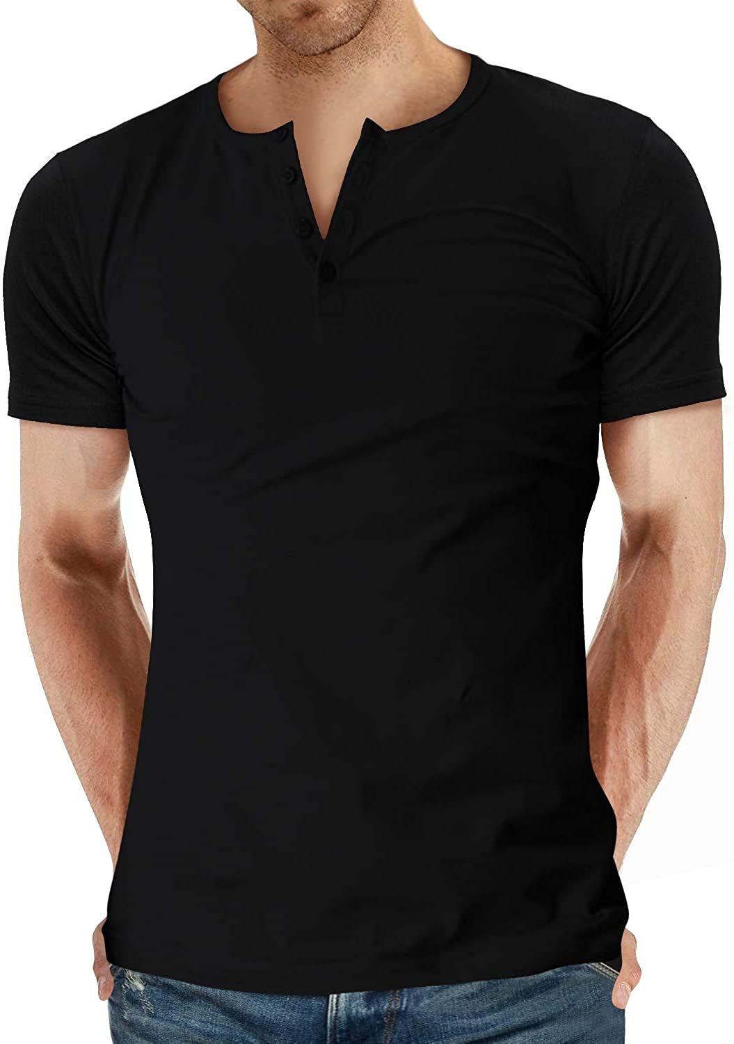 YTD Mens Casual Slim Fit Short Sleeve Henley T-Shirts Cotton Shirts