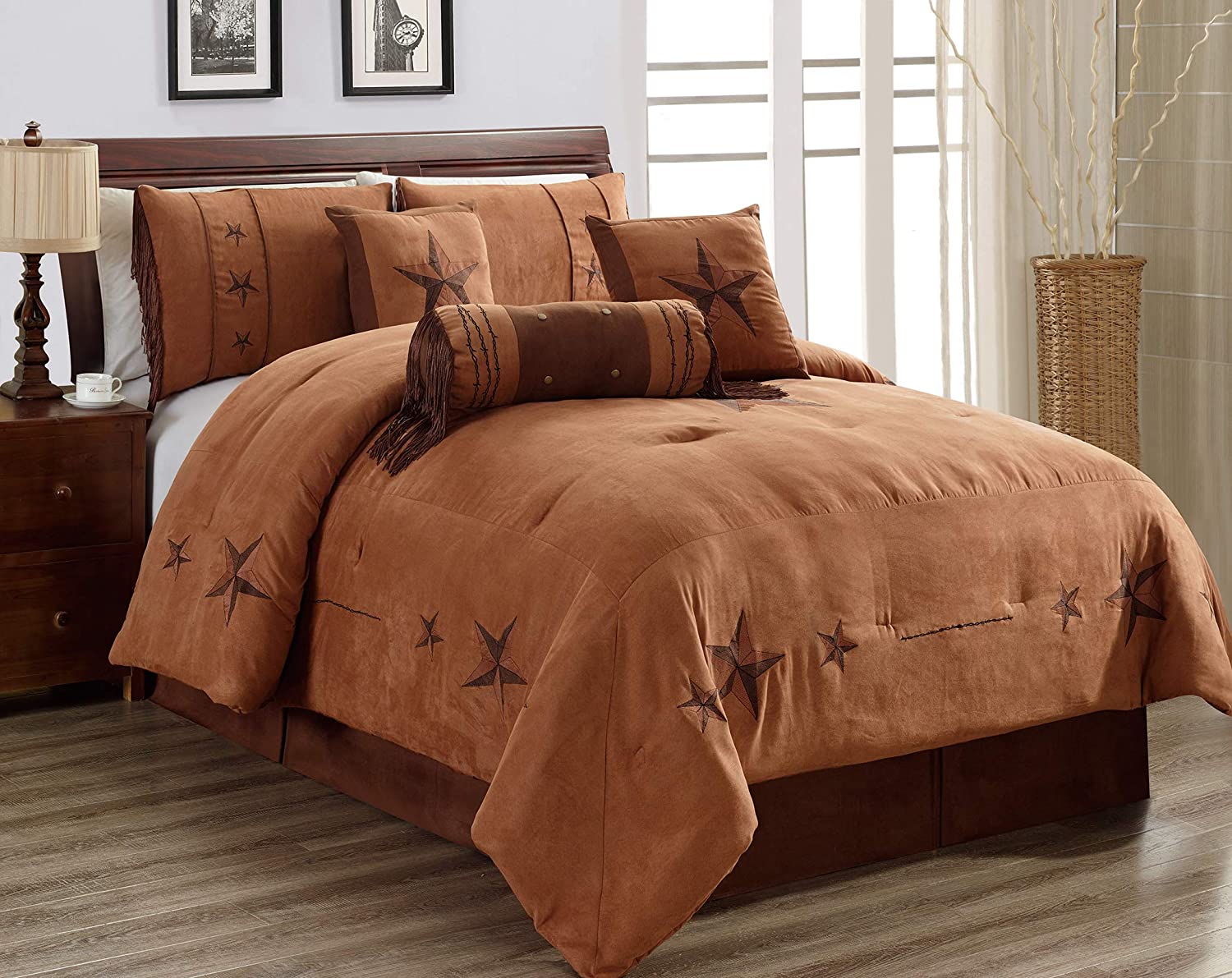 7-piece-king-size-chocolate-brown-gold-bedding-oversize-rustic-lone