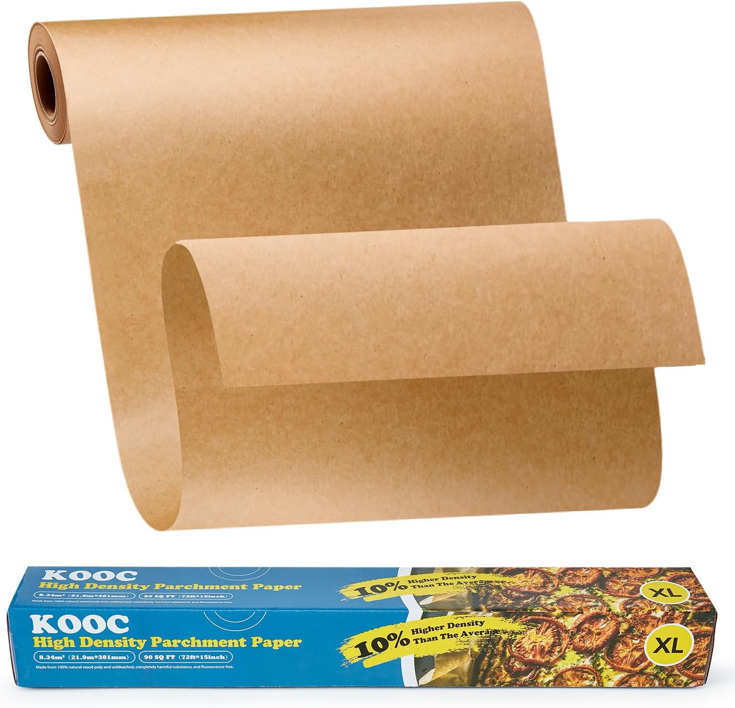 KOOC Premium 60-Feet Parchment Paper Roll - 12-Inch Width, Non-Stick,  Unbleached