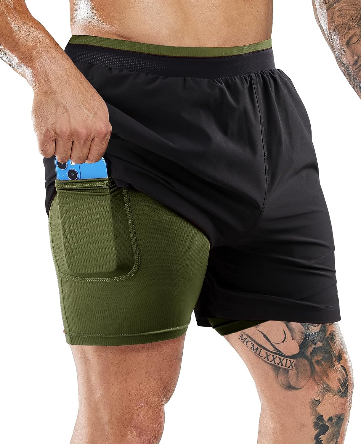 MIER Men's 2 in 1 Running Shorts with Liner 5 Quick Dry