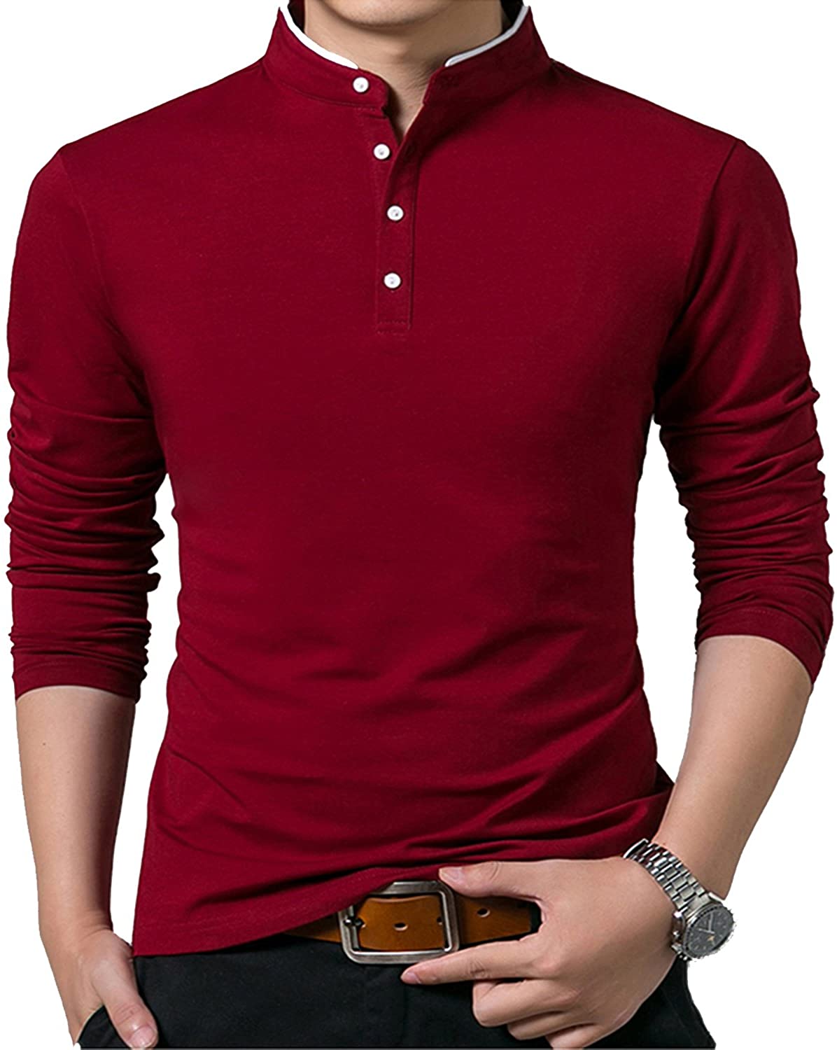 KUYIGO Men's Casual Slim Fit Long Sleeve Henley T-Shirts Cotton Shirts 