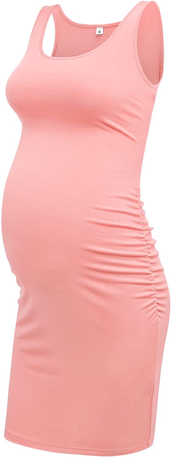 Casual Ruched Bodycon Pregnancy Dress for Photoshoot and Daily Wear AMPOSH Women's Maternity Tank Dress