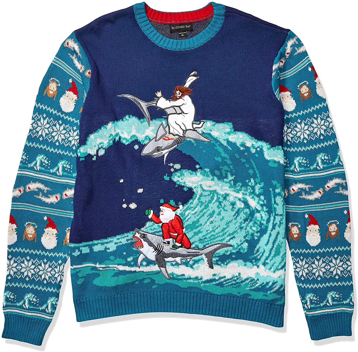 Blizzard Bay Mens Jesus & Santa Coaster Buddies Ugly Christmas Sweater Sweater