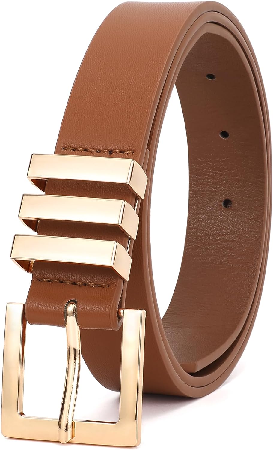 Women's Leather Belts for Jeans Pants Fashion Gold Buckle Ladies