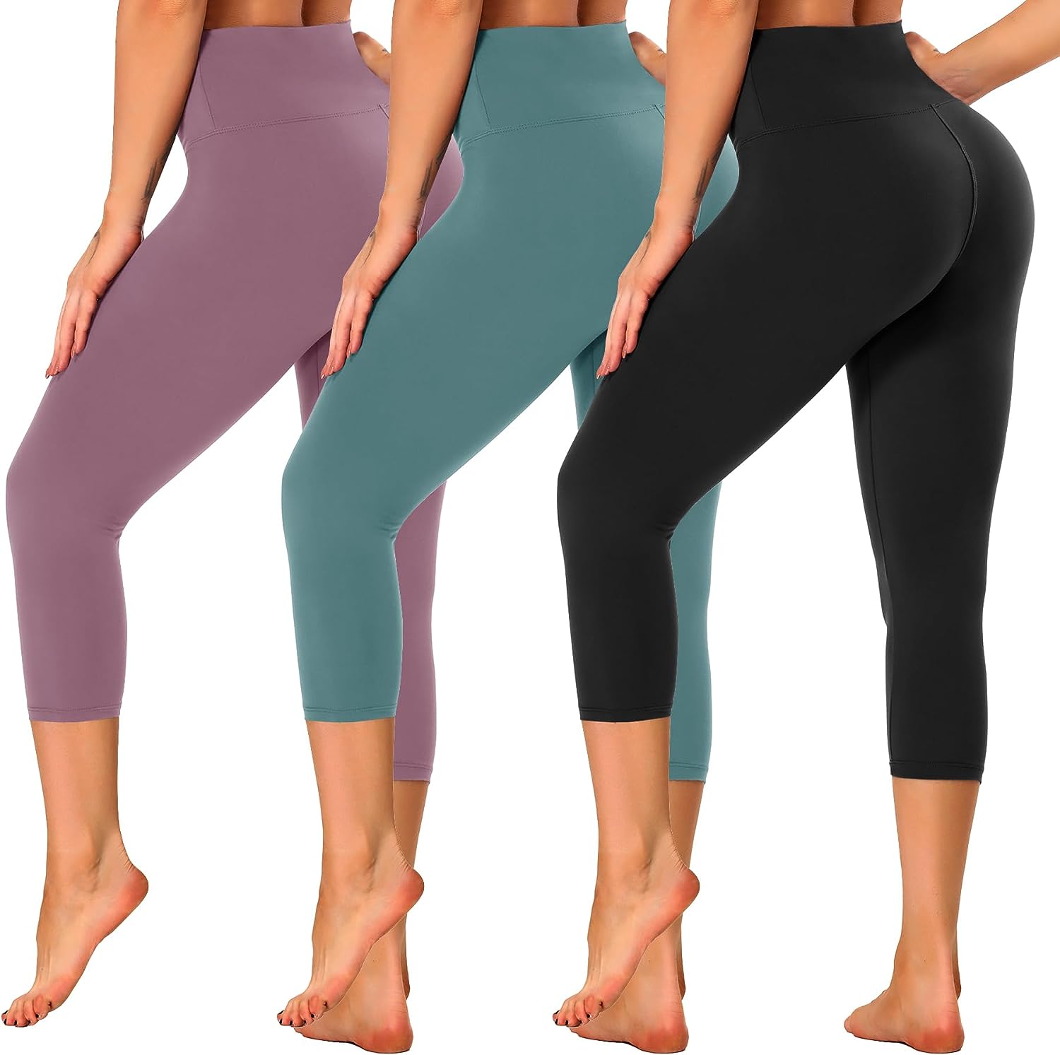 GAYHAY 3 Pack High Waisted Capri Leggings for Women - Soft Stretch