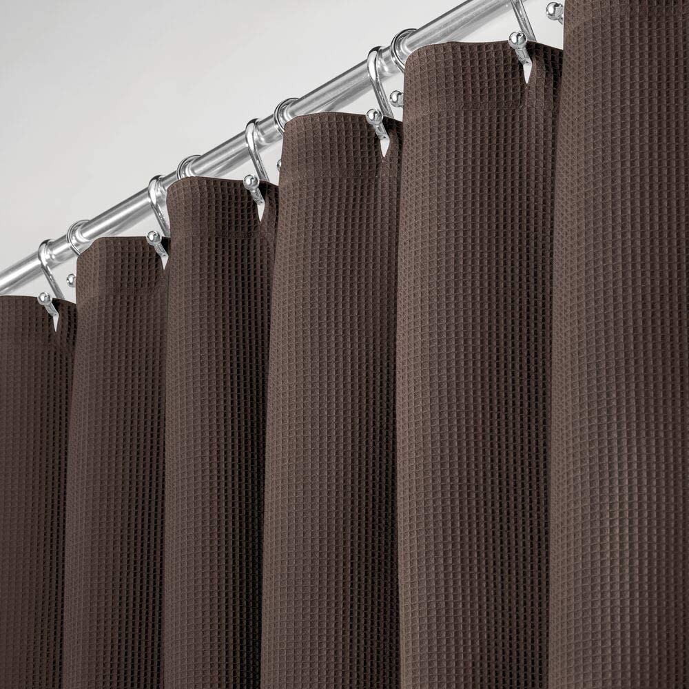 mDesign LONG Cotton Waffle Weave Fabric Shower Curtain Brown 72" x 84" 