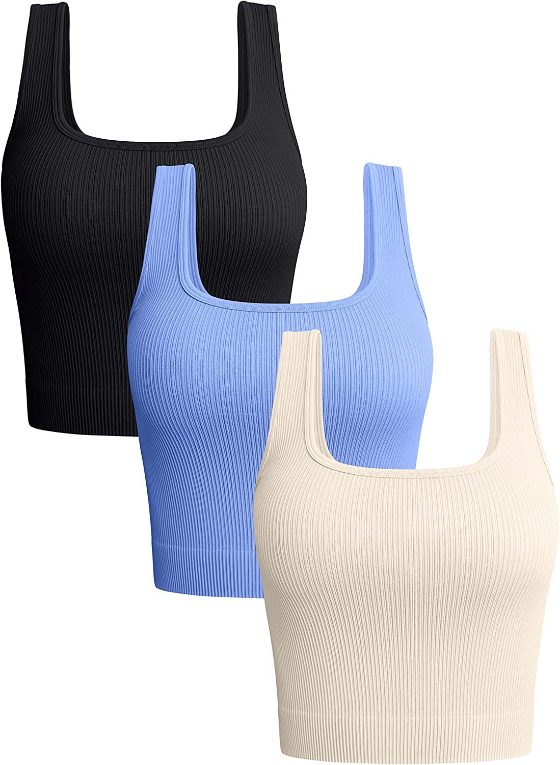 OQQ Workout Outfits for Women 2 Piece Ribbed Seamless Strap Detail