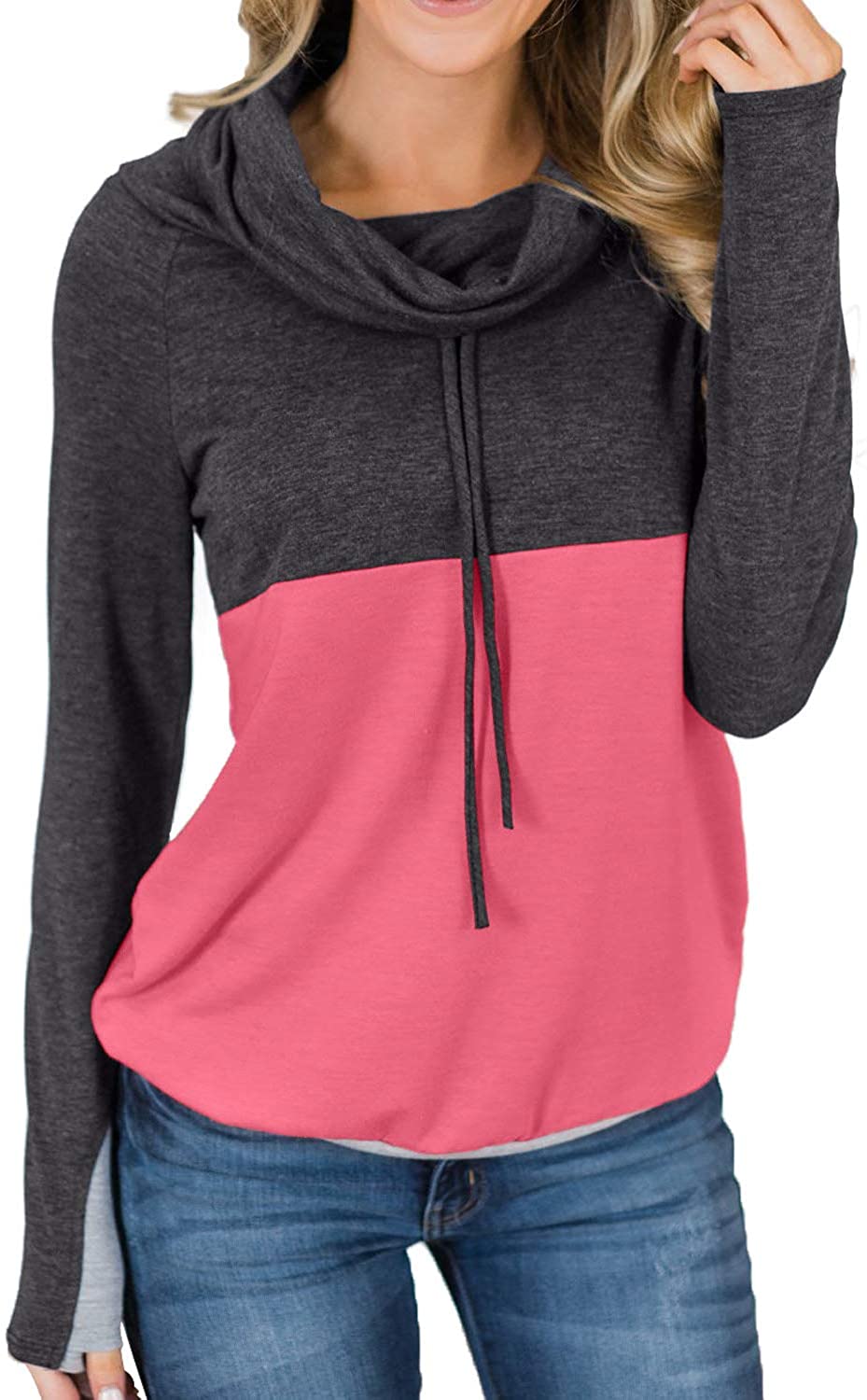 S-XXL Dearlove Womens Long Sleeve Cowl Neck Casual Sweatshirt Tops with Pockets 
