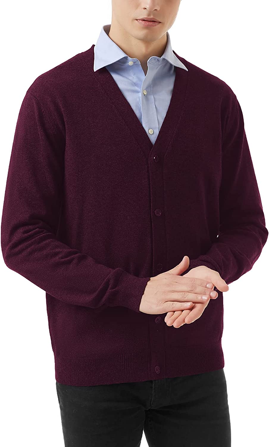 QUALFORT Mens Cardigan Sweater 100% Cotton Pockets Casual Slim Fit V-Neck  Knitted Sweaters Button up