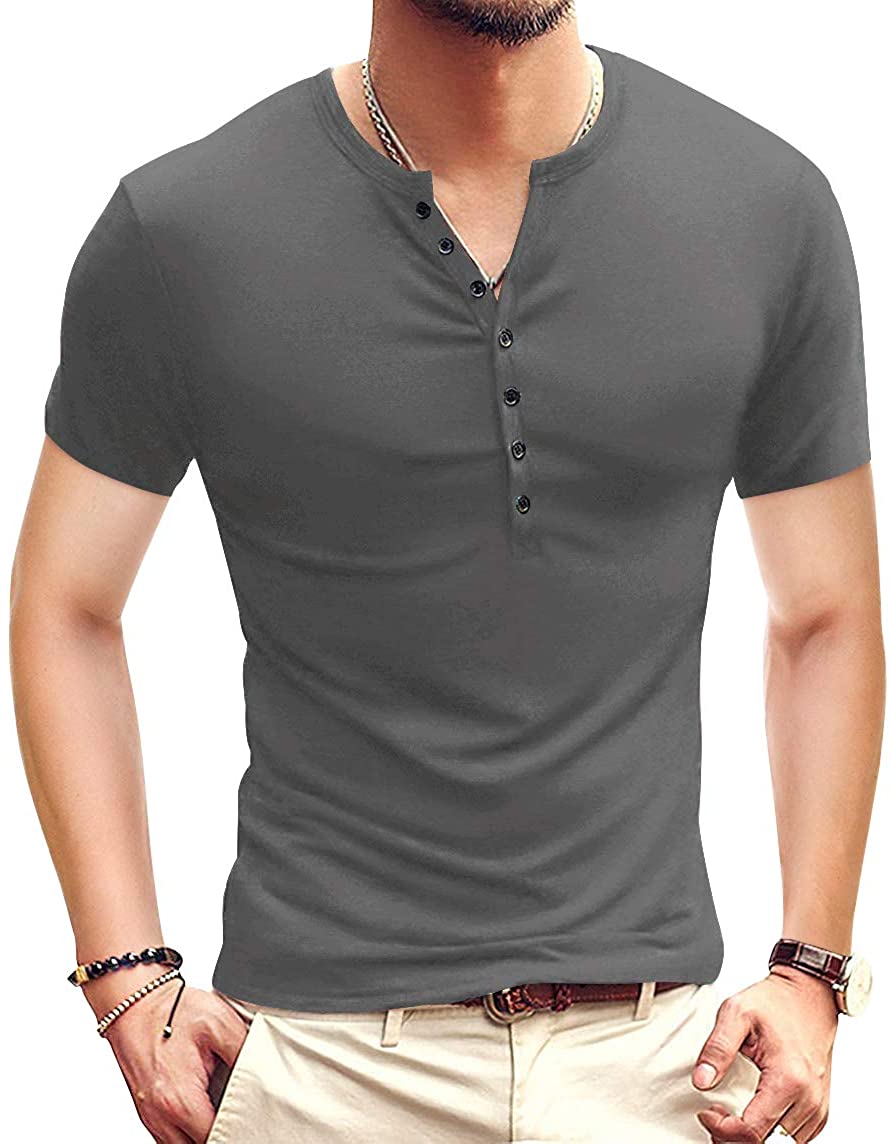 YTD Mens Casual Slim Fit Basic Henley Long/Short Sleeve Fashion T-Shirt