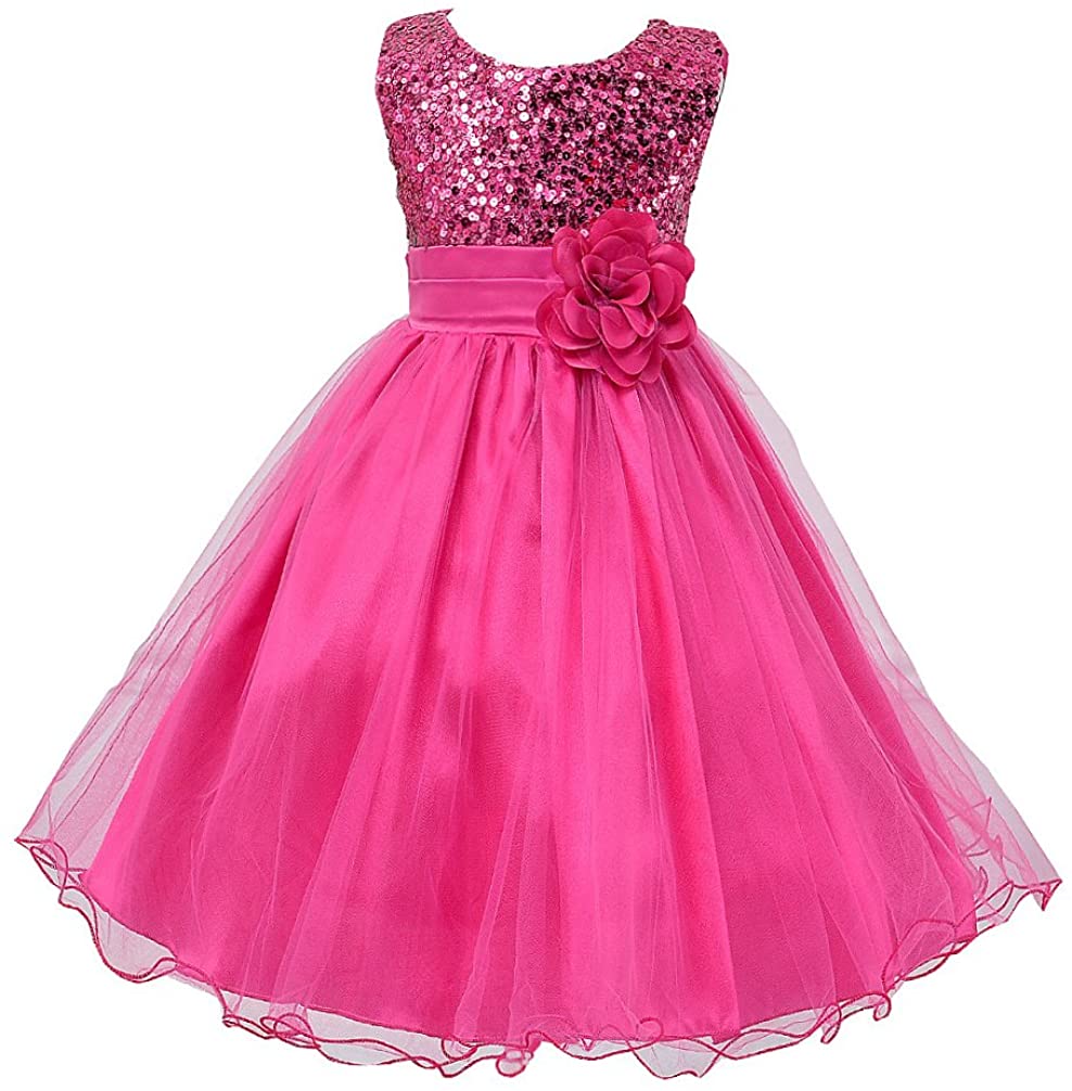 Girls Dresses Lace Wedding Party Sequin Mesh Sleeveless Flowers Party Ball Gowns