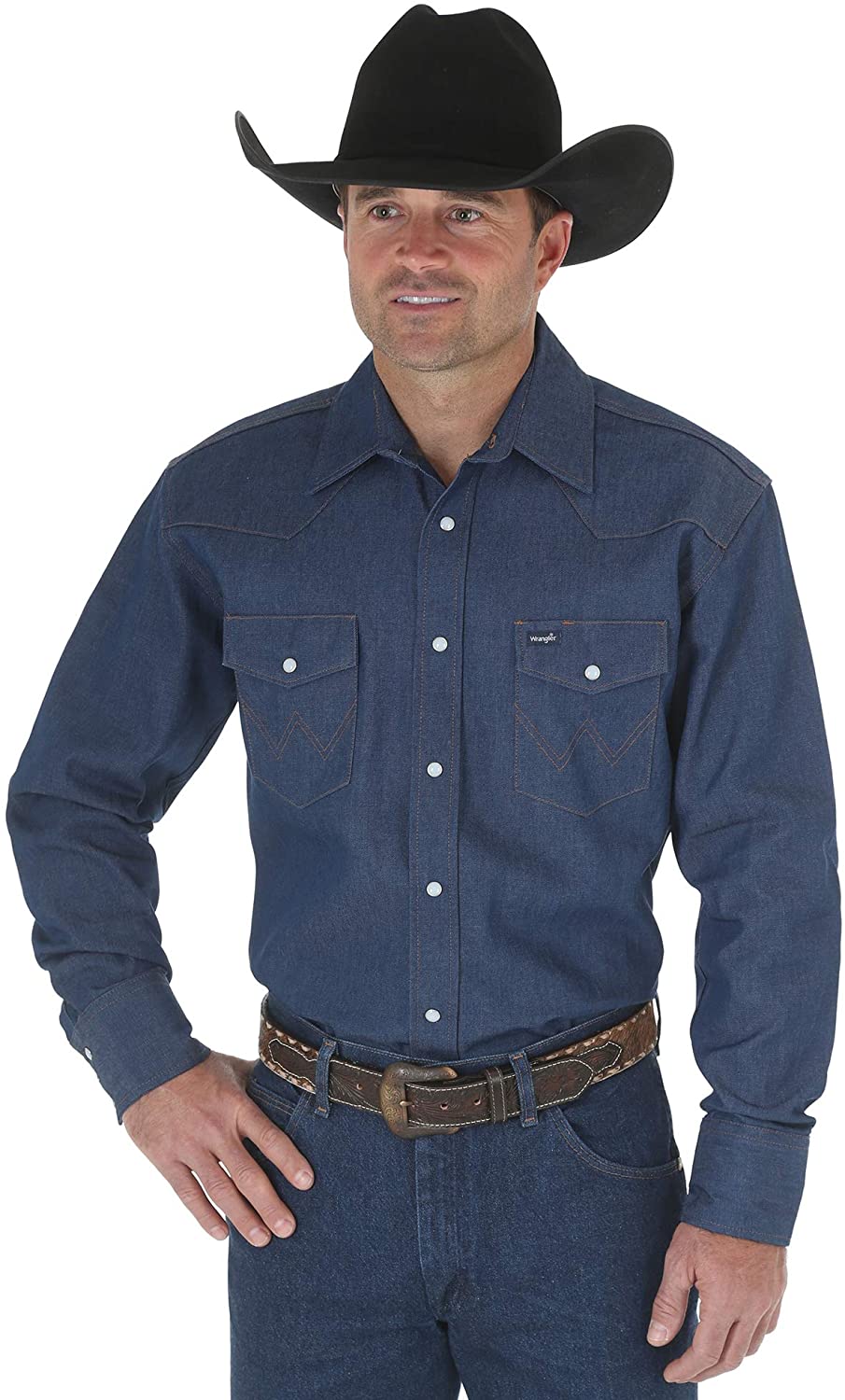 Wrangler Men's Western Long Sleeve Snap Firm Finish Work Shirt | eBay
