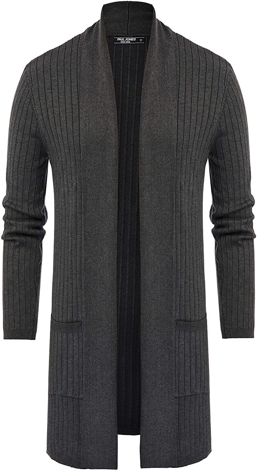 PAUL JONES Mens Long Sleeve Shawl Collar Open Front Long Cardigan Sweater 