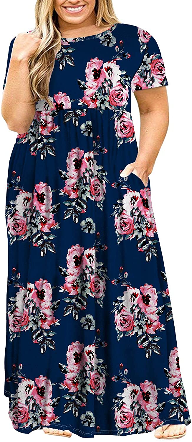 POSESHE Women's Plus Size Tunic Swing T-Shirt Dress Short Sleeve Maxi Dress  with Pockets : : Clothing, Shoes & Accessories