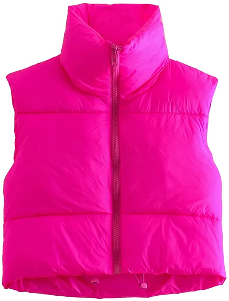 KEOMUD Women's Winter Crop Vest Lightweight Sleeveless Warm Outerwear ...