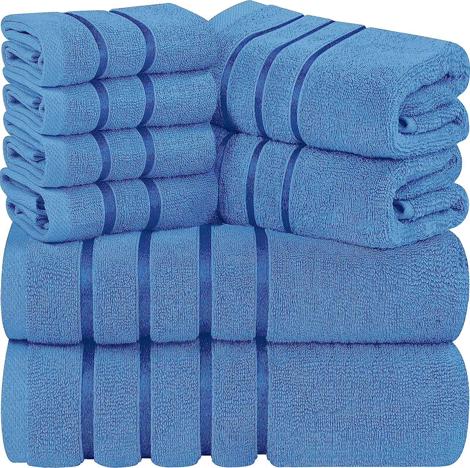 Utopia Towels 8-Piece Luxury Towel Set, 2 Bath Towels, 2 Hand 12" x  12", Grey