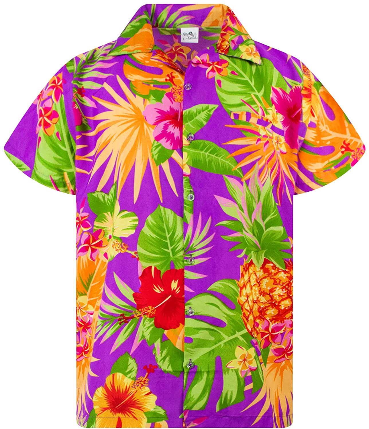 KING KAMEHA Funky Hawaiian Shirt Men Shortsleeve Frontpocket 