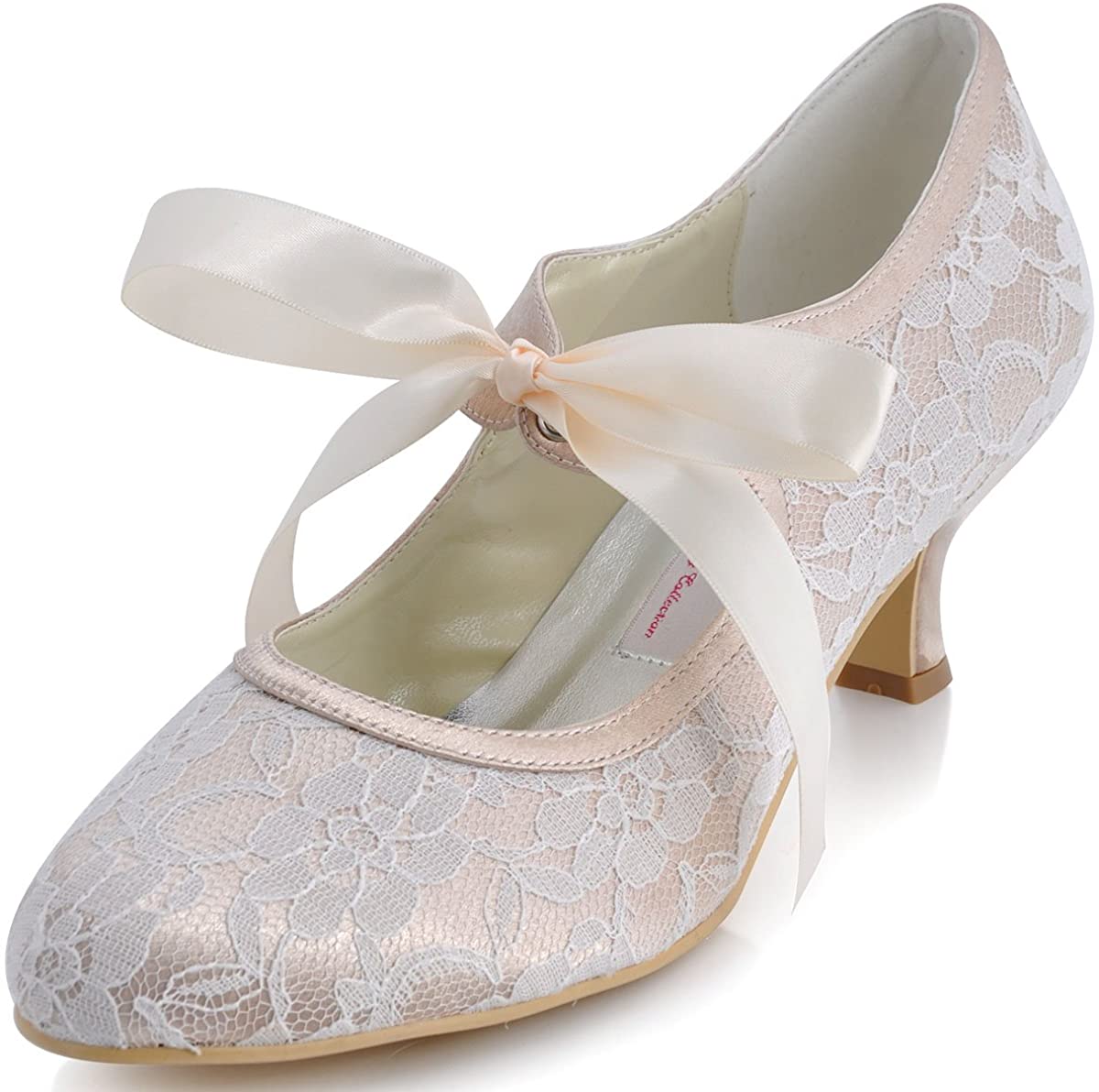 ElegantPark Lace Wedding Shoes Closed Toe Bridal Shoes Women Mary