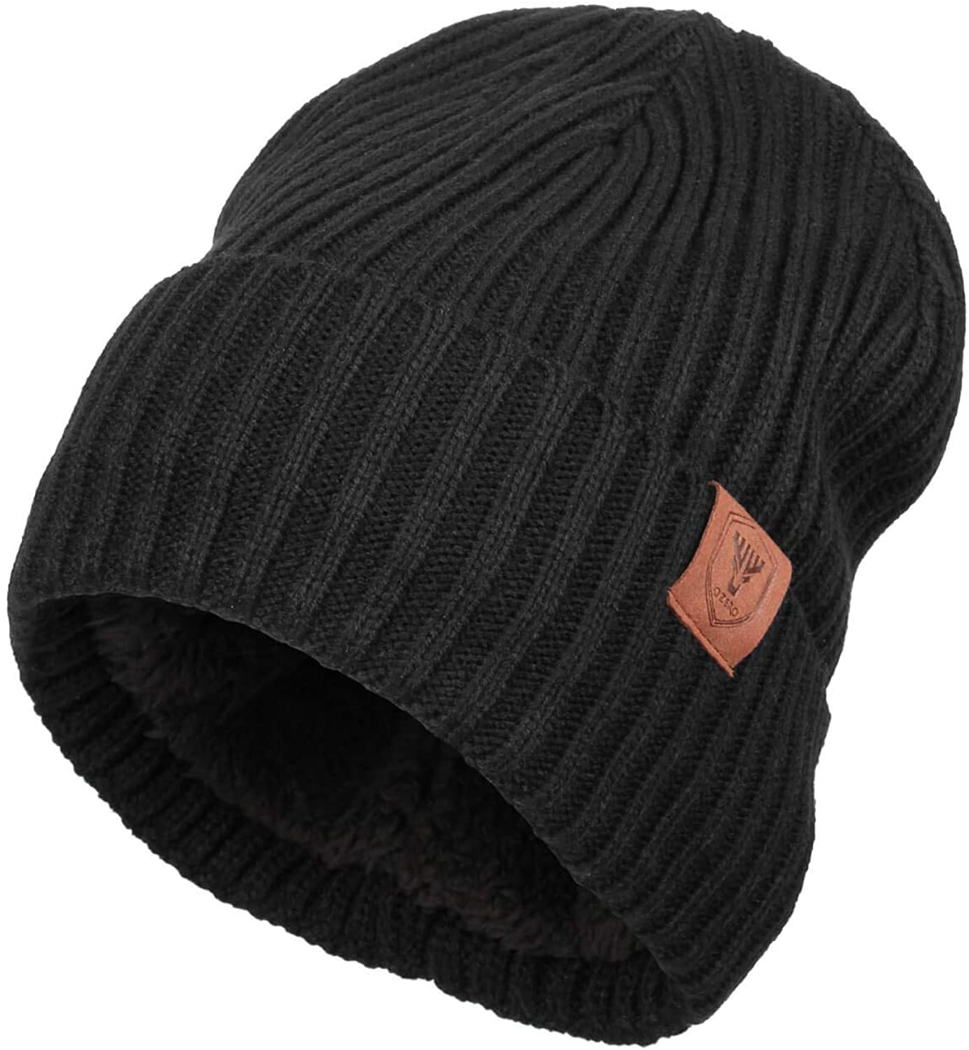 OZERO Knit Beanie Winter Hat, Thermal Thick Polar Fleece Snow Skull Cap for  Men