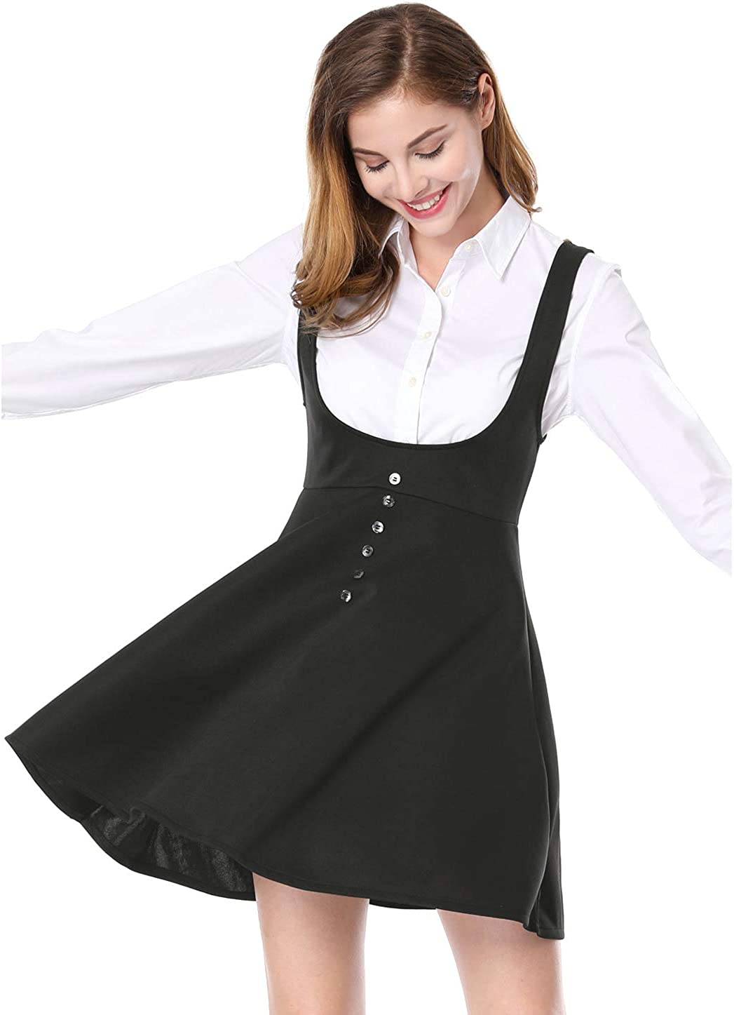 Allegra K Womens Corduroy Button Decor A Line Suspender Overall Skirt Dress 