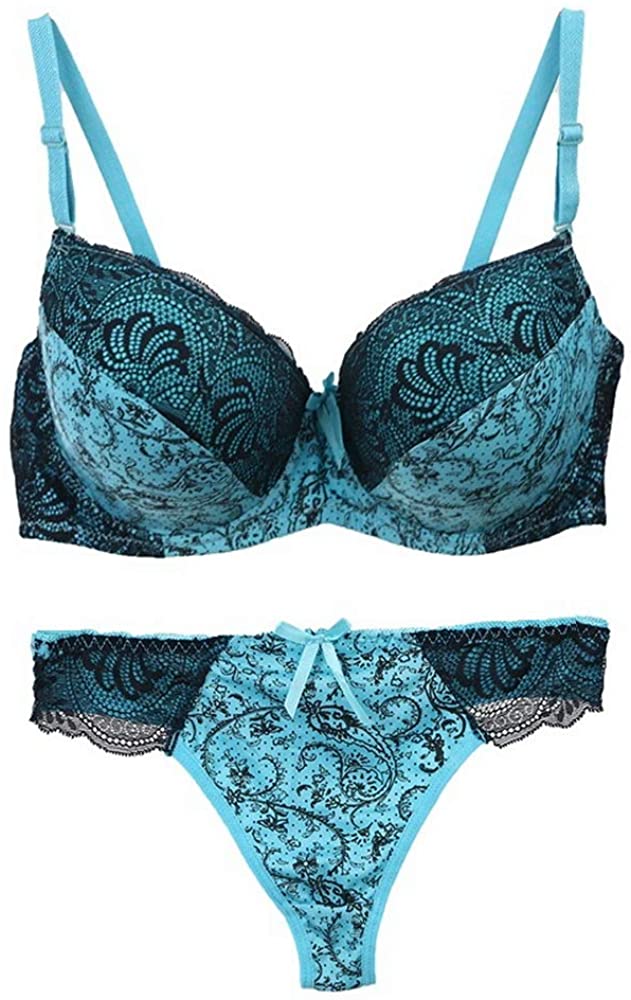 Swbreety Push Up Bra and Panty Sets for Women, Lace Lingerie Underwire Bras  and Panties Set Blue at  Women's Clothing store