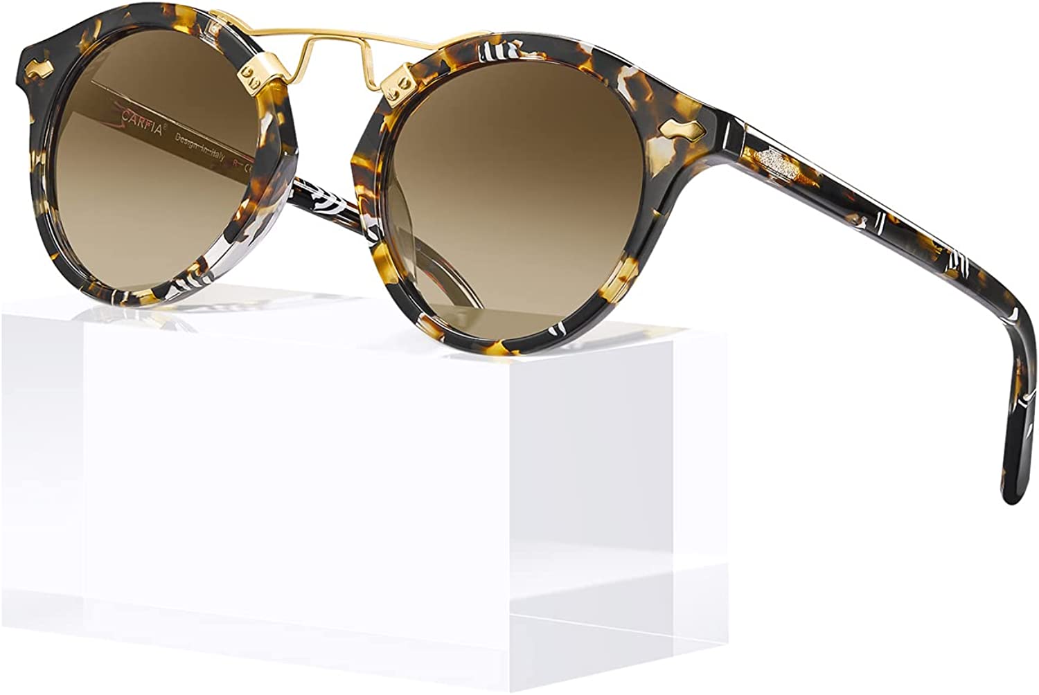 CARFIA Small Acetate Polarized Sunglasses for Women UV Protection, Retro  Double