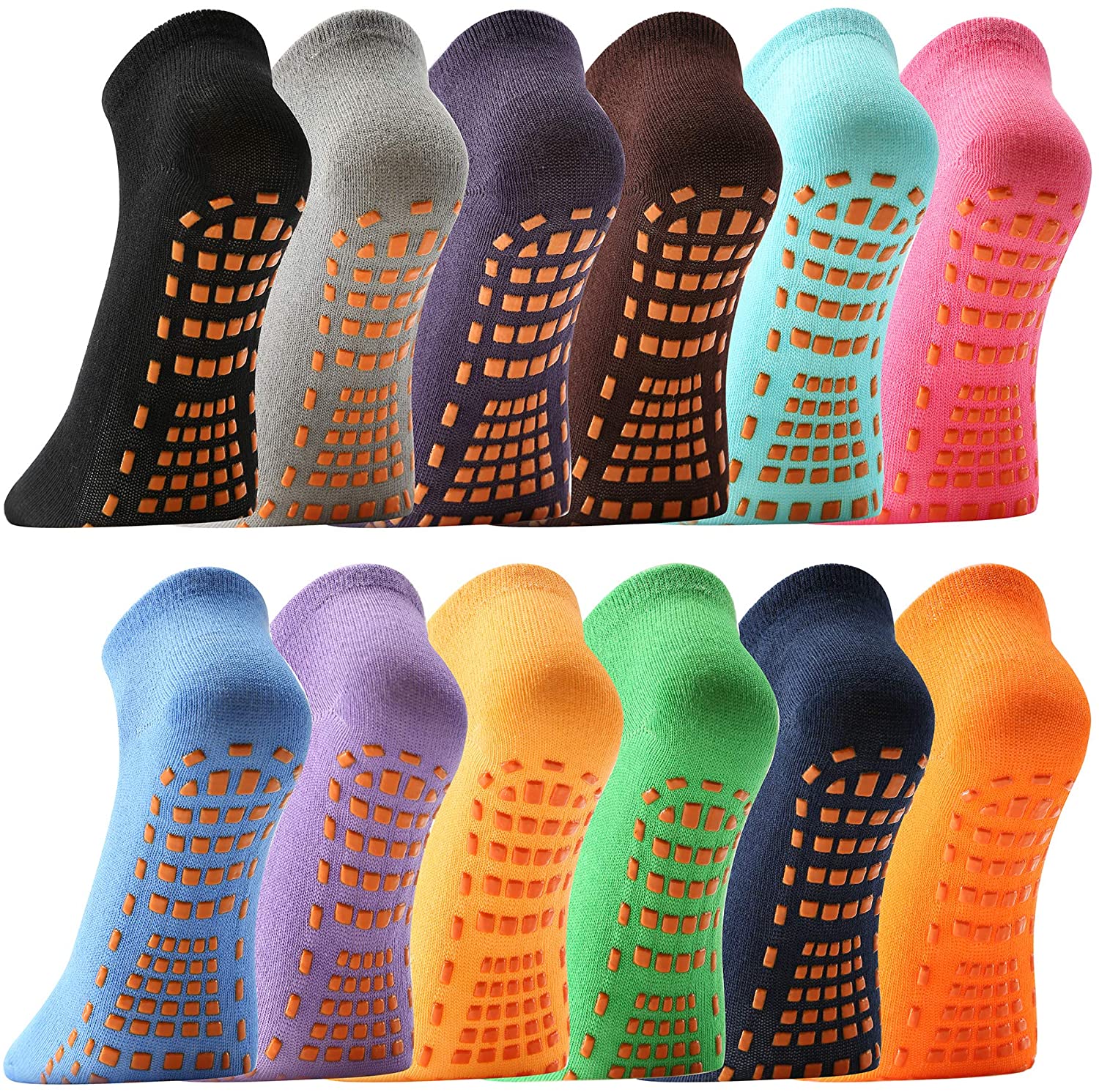 Women's Non Slip No-Skid Socks, For Hospital, Yoga, Grippy Sock(12 Pairs  Black)
