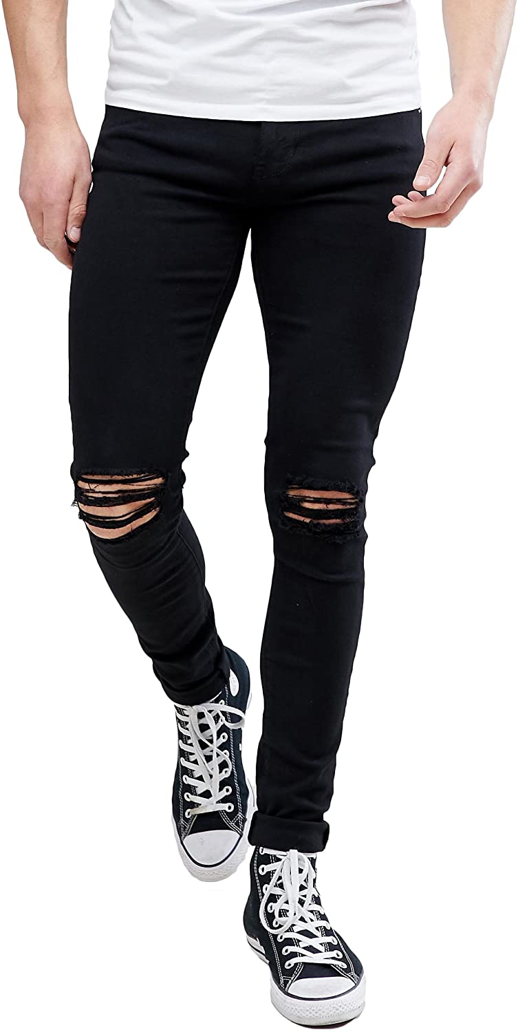 mens ripped knee jeans black