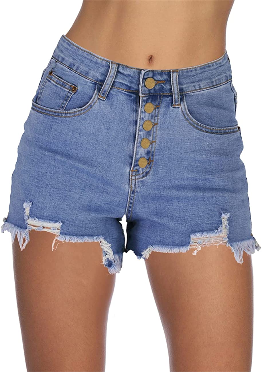 Haola Women's Juniors Denim Shorts Summer Stretchy Frayed Raw Hem Distressed Jeans Shorts 