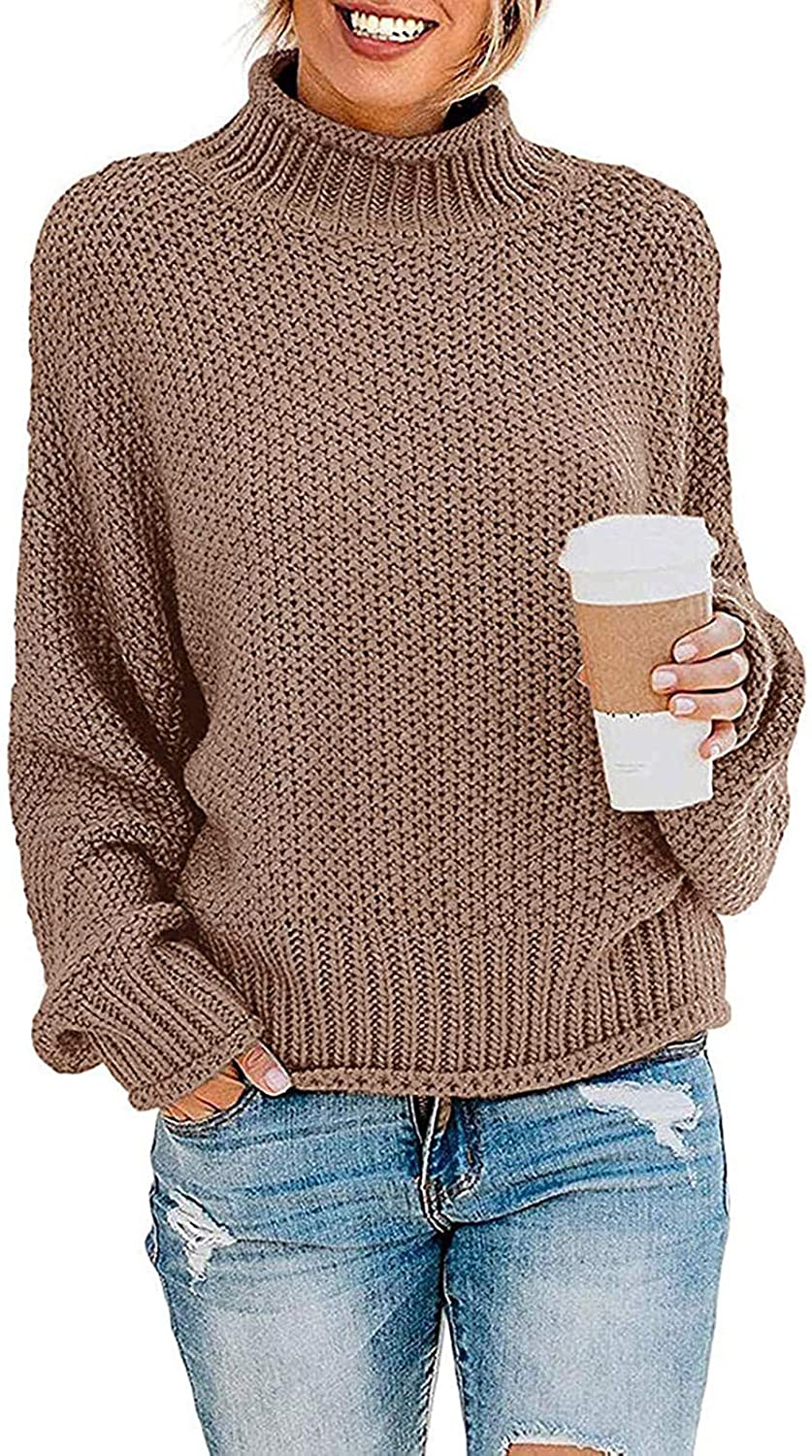 thumbnail 26  - ZESICA Women&#039;s Turtleneck Batwing Sleeve Loose Oversized Chunky Knitted Pullover