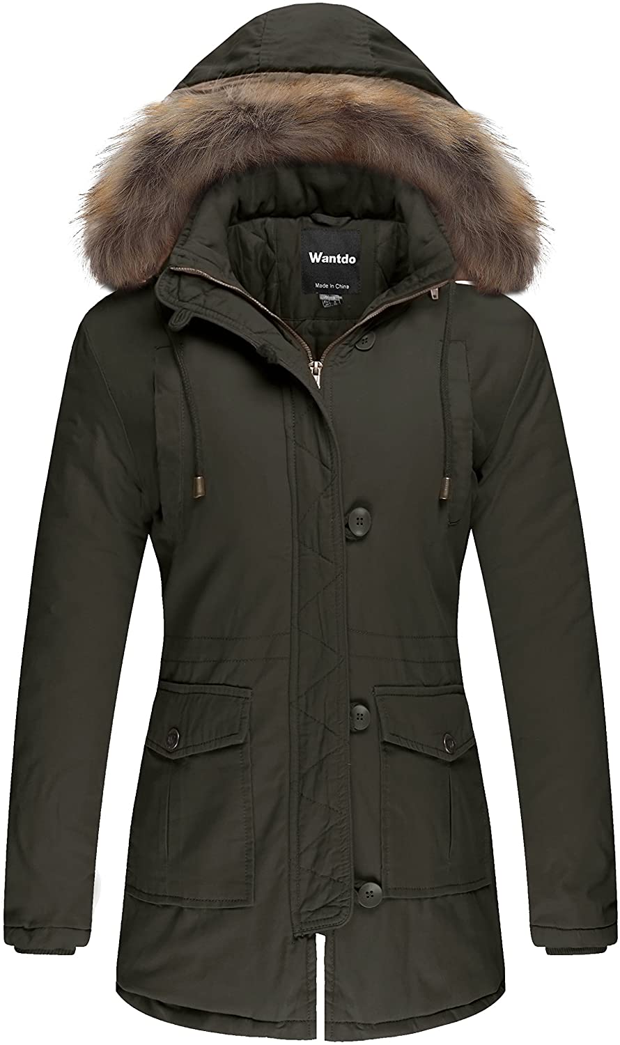 Wantdo Womens Thickened Parka Coat with Removable Fur Hood