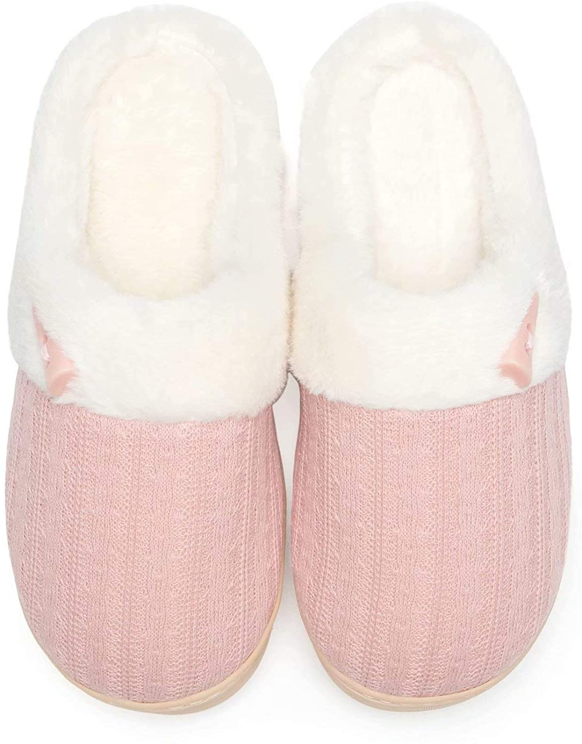  House Bedroom Slippers for Women Indoor and Outdoor with Fuzzy  Lining Memory Foam（Baby Pink,5/6）