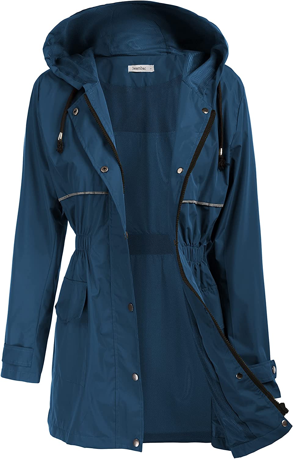 Jasambac Womens Outdoor Rain Jacket Hooded Waterproof Raincoat Trench Coats Windbreaker 